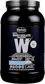 Biochem 100% Whey Isolate Protein - Vanilla Flavor – 48.5 oz. - Pre & Post Workout - 20g of Vegetari