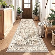 Yamaziot Washable Runner Rug, 3x8 Non-Slip Boho Vintage Hallway Rug with Rubber Backing, Low Pile Fa