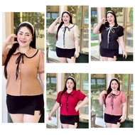 MM79 Fashion Clothes For Chubby Women Collar Lotus Short Sleeves Bow Tie Italian Silk Chest Between 