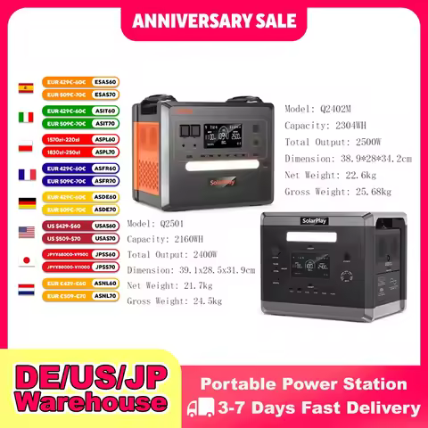 SOLARPLAY Q2501 Q2402M Portable Power Station 2160WH 2304WH LiFePO4 Battery with 2400W/2500W (4800W