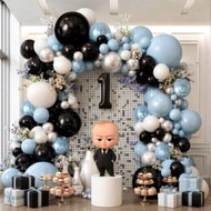 83Pcs Boss Baby Theme Balloon Garland Arch Kit Blue Black Silver Latex Balloons 40Inch Number Balloo