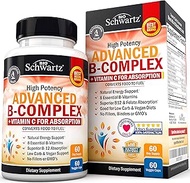 Vitamin B Complex with Vitamin C for Maximum Absorption - Methylcobalamin b12 & Folate Folic Acid Su