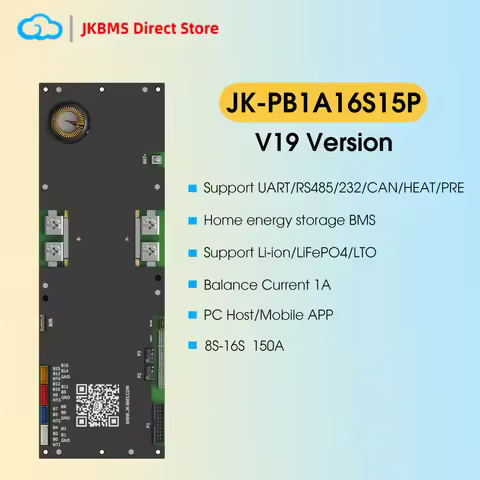 JIKONG V19 JK BMS PB1A16S15P 24V 48V LiFePo4 Li-Ion Battery 150A Active Balancer 1A Inverter BMS