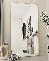 Koonmi 76"x34" Floor Mirror Full Length, Bedroom Floor Body Mirror with Stand, Large Gold Mirror, Le