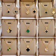 Ins Style Micro-Inlaid Zircon Four-Leaf Clover Pendant Titanium Steel Necklace Light Luxury Fashiona