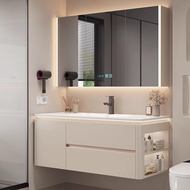 Q-6/H1F2X Home Bathroom Solid Wood Stone Plate Hot Bending Plate Integrated Storage Smart Mirror Cab