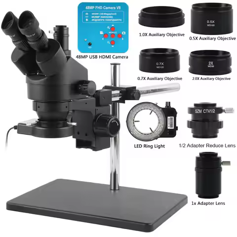 48MP VGA HDMI USB 2K 4K Digital Microscopio Camera 3.5X-90X Simul Focal Trinocular Stereo Microscope