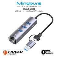 MINDPURE UR011 USB Hub 4-in-1 with Gigabit LAN Adapter High-Speed Connectivity in One Compact Device
