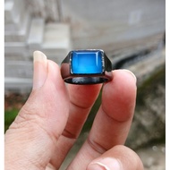 Natural cut box blue spirit agate ring
