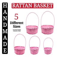 Handmade Rattan Basket Pink Colour/ Bakul Rotan Pink - 21cm 18cm 16cm 14cm 12cm