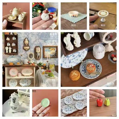 Miniature Plate DollHouse Tableware Mini Ceramic Plate Miniature Model Accessory Food Play Simulatio