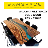 SamSpace Malaysia First Epoxy Resin Table Solid Wood Slab Dining Study Table Meja Makan Meja Belajar Resin Art Table