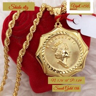 18K Saudi Gold Rope Necklace with Queen Elizabeth Cameo Pendant Pawnable