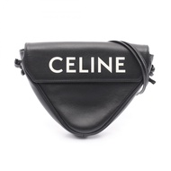 【二手】Celine CELINE三角肩背包 10I193DMO.38SI 黑色皮革三角 Logo 單背包 女士二手 A