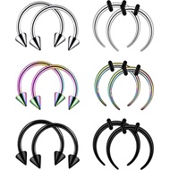 [Pjga] 12 cái Xỏ Khuyên vách ngăn mũi trang sức lưỡi liềm sụn móng ngựa bông tai vòng tròn to khuyên