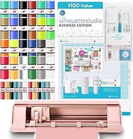 Silhouette Cameo 4 Pink Bundle with Vinyl Starter Kit, Heat Transfer Starter Kit, 2 Autoblade 2, Cra