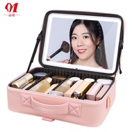 Led Light Cosmetic Bag Capacity mirror makeup bag organiazing box