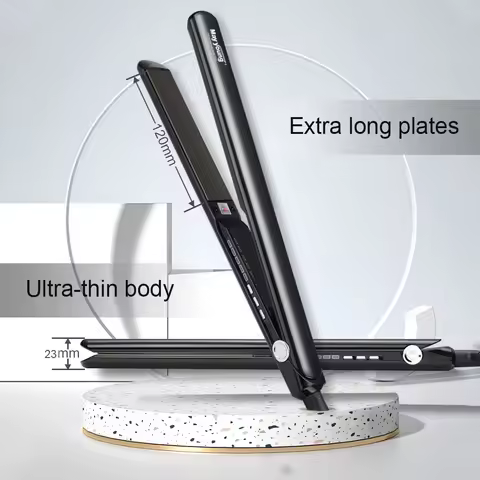 1" Professional Super Thin Body Extra Long Titanium Plates Digital Hair Straightener Fat Iron