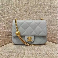 特價⭐Chanel 24p 愛心調節扣 方胖子 20cm 中號 灰色 荔枝牛皮 復古金 cf mini flap bag Grey 鏈條垂蓋手袋 迷你 ‖ 25k 26c 26p lp hobo 25