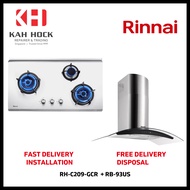 RINNAI RH-C209-GCR CHIMNEY HOOD + RB-93US 3 BURNER STAINLESS STEEL BUILT-IN HOB BUNDLE