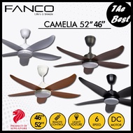 FANCO CAMELIA 52 INCH 46 INCH DC MOTOR 3 COLOR LED LIGHT 5 BLADE REMOTE CONTROL CEILING FAN