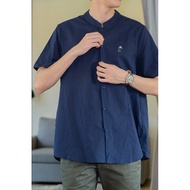 (M 1-2) *BACK IN STOCK* ACW Wildflower Embroidery Mandarin Collar Men Shirt in Navy