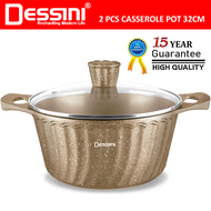 DESSINI ITALY iLT-32 Granite Die Cast Aluminium Non Stick Casserole Pot Bowl Deep Fry Pan Cookware T