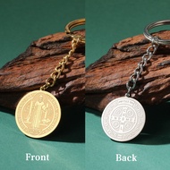 LIKGREAT Stainless Steel Saint Benedict Medallion Keychain Double-sided Engraving Exorcism Cross Pra