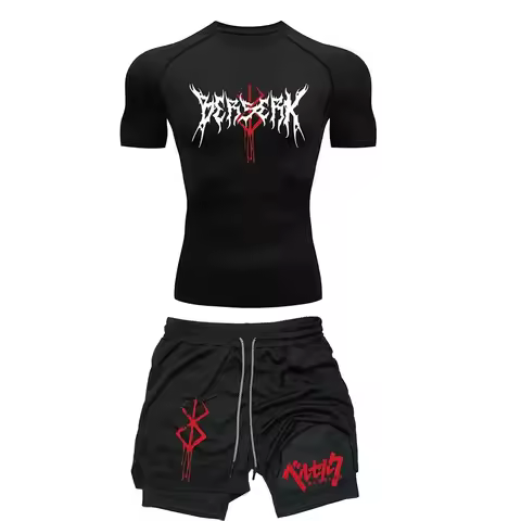 Anime Berserk Compression Set Men's Workout Gym Tshirts Breathable Running Shorts Quick Dry Sports R