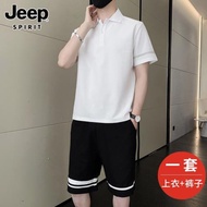 Jeep吉普休閑運動套裝男士夏季薄款跑步短袖t恤短褲搭配帥氣一套