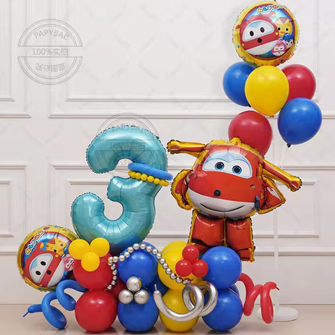 53pcs New Super Wings Aluminum Foil Globos Jett Dizzy Foil Balloon Cartoon Theme Decor Birthday Deco