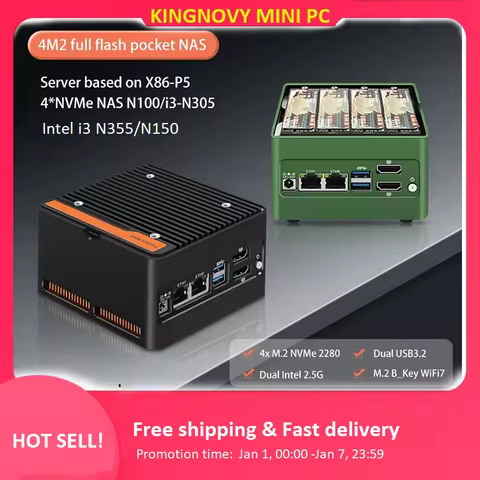 Topton Pocket Mini PC NAS 4xM.2 NVMe Board i3 N355 N305 N150 Firewall PC Intel 2xi226-V 2.5G DDR5 of