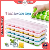 14 Holes Silicone Ice Tray Ice Cube Maker Baby Food Puree Mold Container Lid Bekas Pembuat Ais Batu 