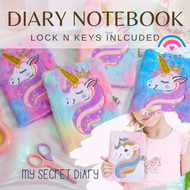 UNICORN Secret Diary Notebook Journal Lock Keys Gift Cartoon Fur Fluffy Plush Children Day Xmas