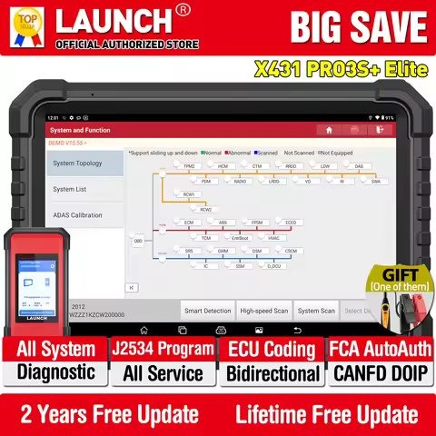 LAUNCH X431 PRO3S+ ELITE Bidirectional Scan Tool J2534 Program All System Diagnostic Scanner Topolog