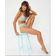 Unlined Bra n things made in Australia, Enchanted line, blue/white lace frame without padding, large