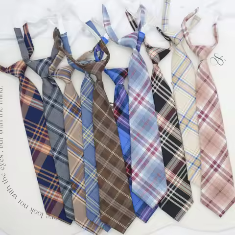 JK Neckties Boys Girls Student Lazy Ties Striped Plaid Cotton Tie For Female Shirt Uniform Dress Acc