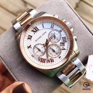 Michael Kors手錶 新款 玫瑰金間色 三眼計時 日曆錶 不鏽鋼鏈帶 男錶女錶 中性通用款情侶手錶 男女情侶腕錶MK6368