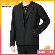 SF  Men Blazer Single-breasted Solid Color Summer Lapel Pockets Jacket for Daily Wear