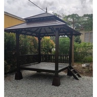 Gazebo 6x6 Double Roof Cengal Wood Pondok Kayu Handmade Outdoor Garden Fence Ladder Taman Bunga Paga
