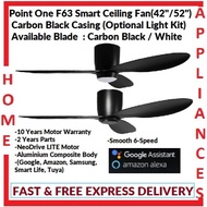 POINT ONE F63 Smart Ceiling Fan(42"/52")Optional Light Kit With Carbon Black Casing / FREE DELIVERY