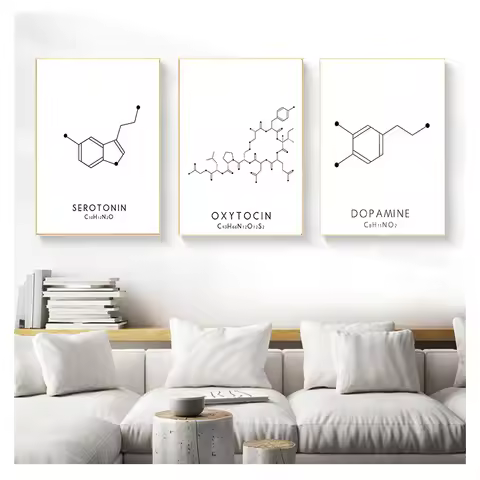 Poster Print Oxytocin & Dopamine Painting Molecular Structure Picture Chemistry Science Decor Molecu