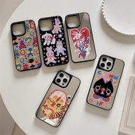 CaseTifg Brand Cartoon Sticker High Quality Mirror Phone Case With Box For iPhone 15 11 12 13 14 Pro Max 14 15 Plus Fashion Shockproof Protect Casing Side Font Carving Cover