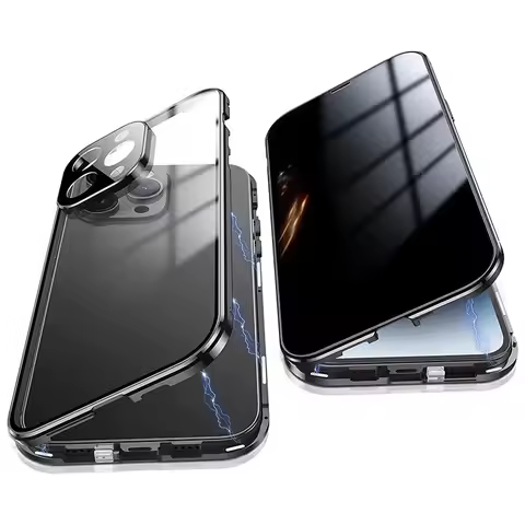 360 ° Full Protection Privacy Metal Magnetic Double Sided Glass Snap Lock Case For iPhone 17 16 15 1