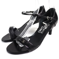 Salvatore Ferragamo Ferragamo VaraRIBON踝帶皮革涼鞋，配 Gancini 五金件，黑色，6.5 碼，帶防塵袋，意大利製造，女士推薦。