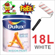 ( PROMOSI HEBAT ) 18 L - Dulux Pearl Glo Paint [ WHITE ] Mid Sheen Finishing - WHITE ( FREE 7" ROLLE