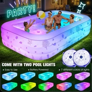 Inflatable Pool, Seats And Pool Lights, Durable And Thickened Large Size Family Inflatable Pool, Adu