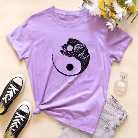 Yin Yang Tree T-Shirt Spiritual Yoga Meditation Tshirt Japanese Bonsai Plant Tops Women Zen Art Bala