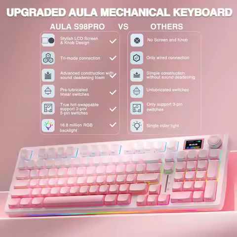 AULA S98pro Wireless Gaming Keyboard BT/USB-C/2.4G PBT Keycaps RGB Hot-swap Esports Mechanical Keybo