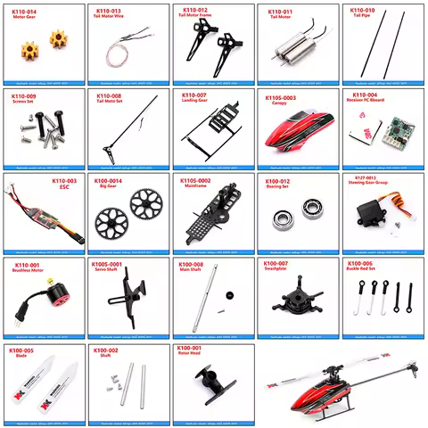 Wltoys XKS K110S K110 RC Helicopter Accessories Servo Blade Gear Motor Rotor Head Tail Canopy ESC Bo